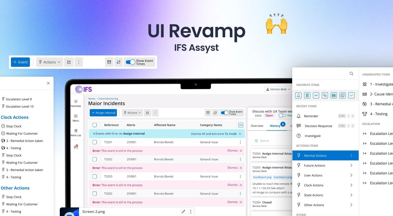 IFS Assyst UI Revamp — overview, role and responsibilities
